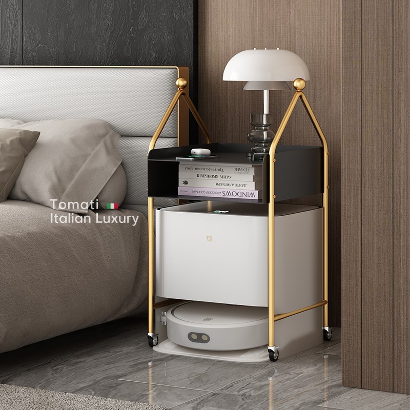 意式轻奢石头扫地机器人置物w架客厅边几云鲸追觅收纳架移动收纳