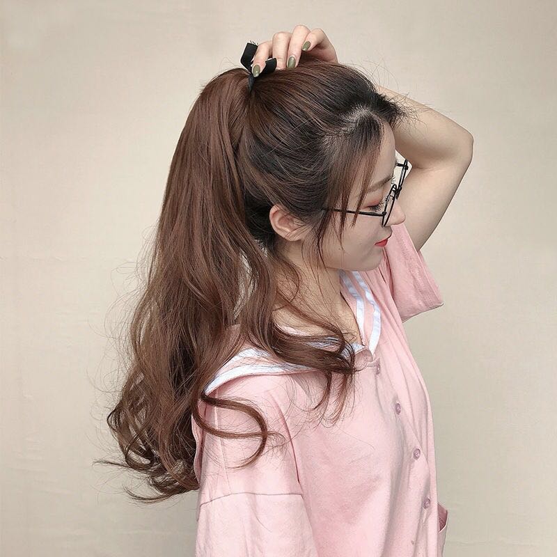 真发马尾大波浪女绑带式长卷发辫子发尾J网红高马尾长发抓夹马尾