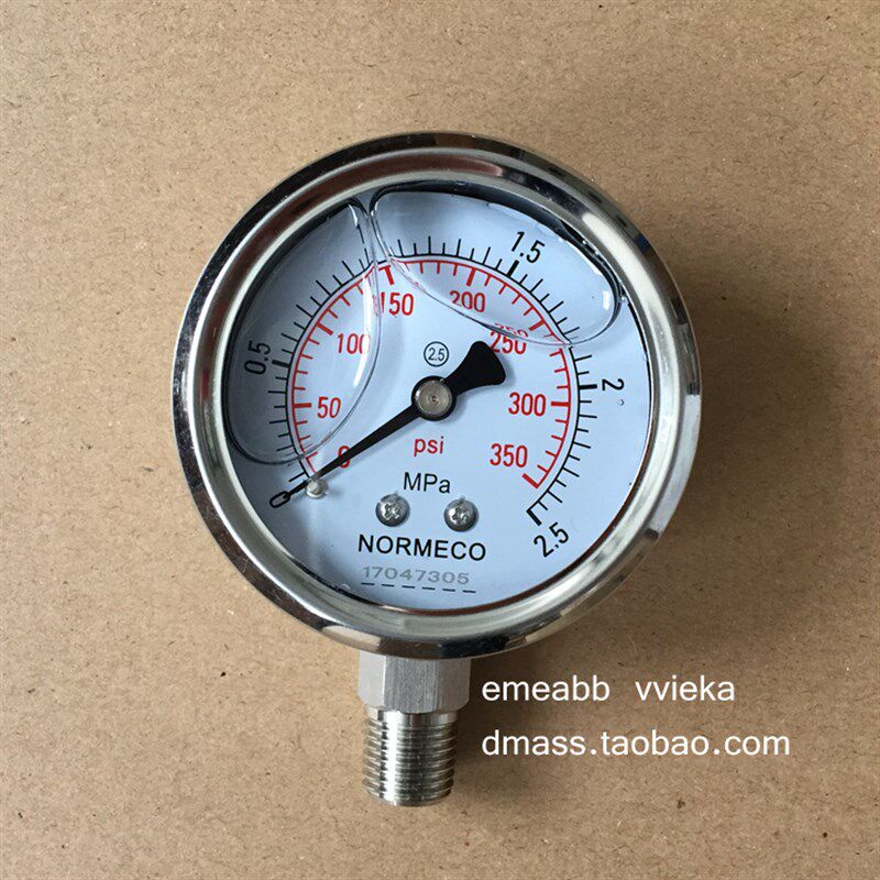 耐震压力表0-2.5MPA径向350psiF液压表不锈钢1/4NPT螺纹气压表