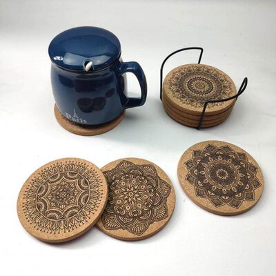 6Pcs/1Set Nordic Mandala Design Round Wooden Coasters Table