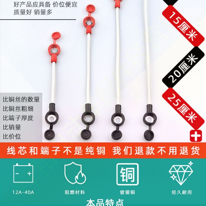 电动车电池连接线电瓶线电瓶车电池连接线2.5平加粗带Z帽阻燃纯铜