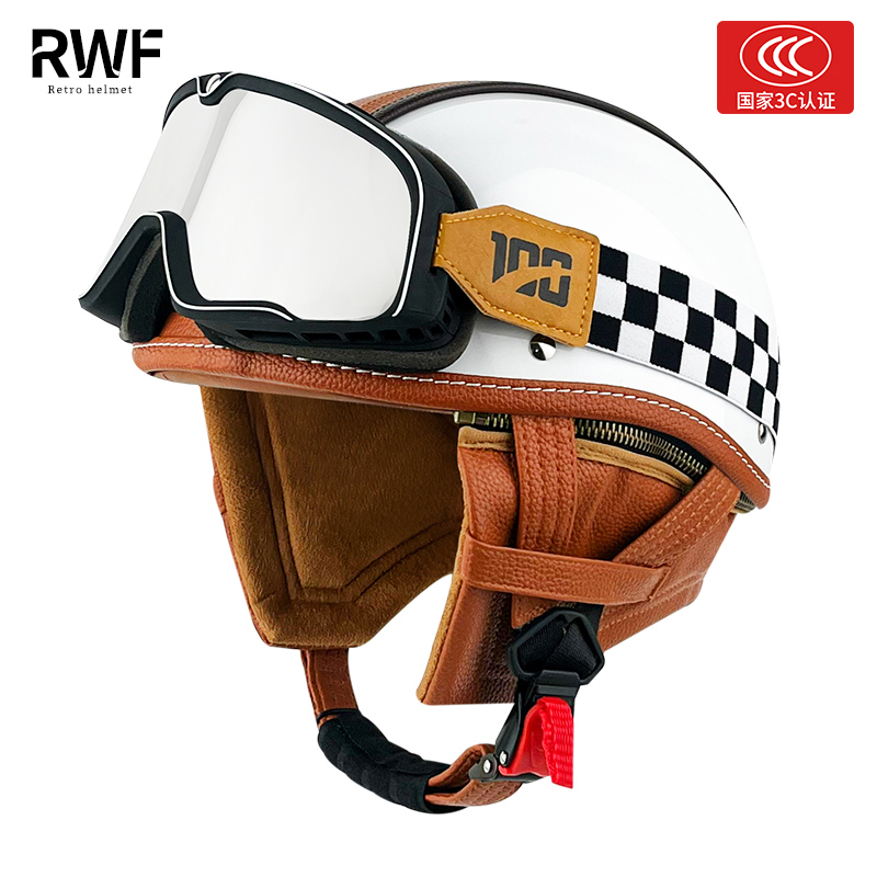 3C认证复古哈巡航摩托车头盔男电动车机车雷半盔女四季通用