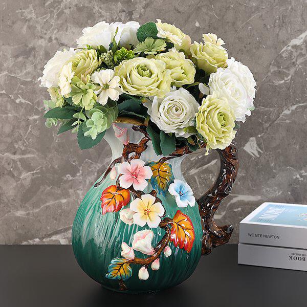 欧式陶瓷花瓶客厅玄关珐琅彩花壶摆件轻奢花插北欧风花器礼品包邮