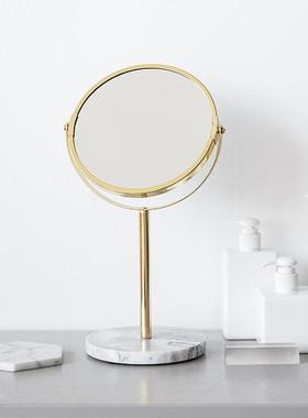 北欧金色大理石底座创意化妆镜双面镜卧室装饰家用桌面梳妆镜台式