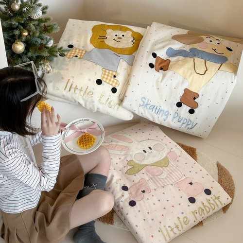 A类夏日卡通贴布绣全棉双层纱夏