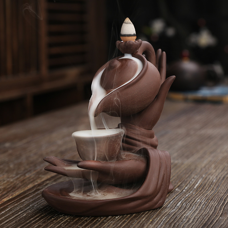 新品佛手悬壶高冲回流香炉 创意茶壶倒流檀香炉家居饰品摆件