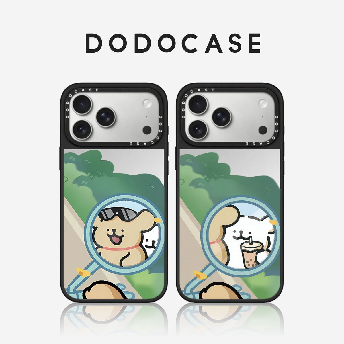 DODOCASE 后视镜情侣线条小狗 适用苹果18/17/16Promax手机壳iPhone15Pro七夕闺蜜14Pro卡通13可爱12磁吸硬壳