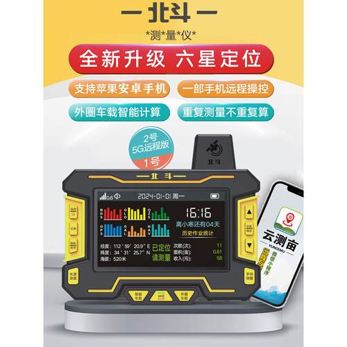 华兴小北车载大屏幕亩计高精度手持式农机收获北斗二号测量仪