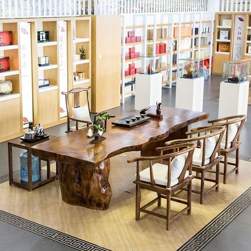 原木大板桌实木茶桌椅组合自然边大班台简约中式茶几整板茶台