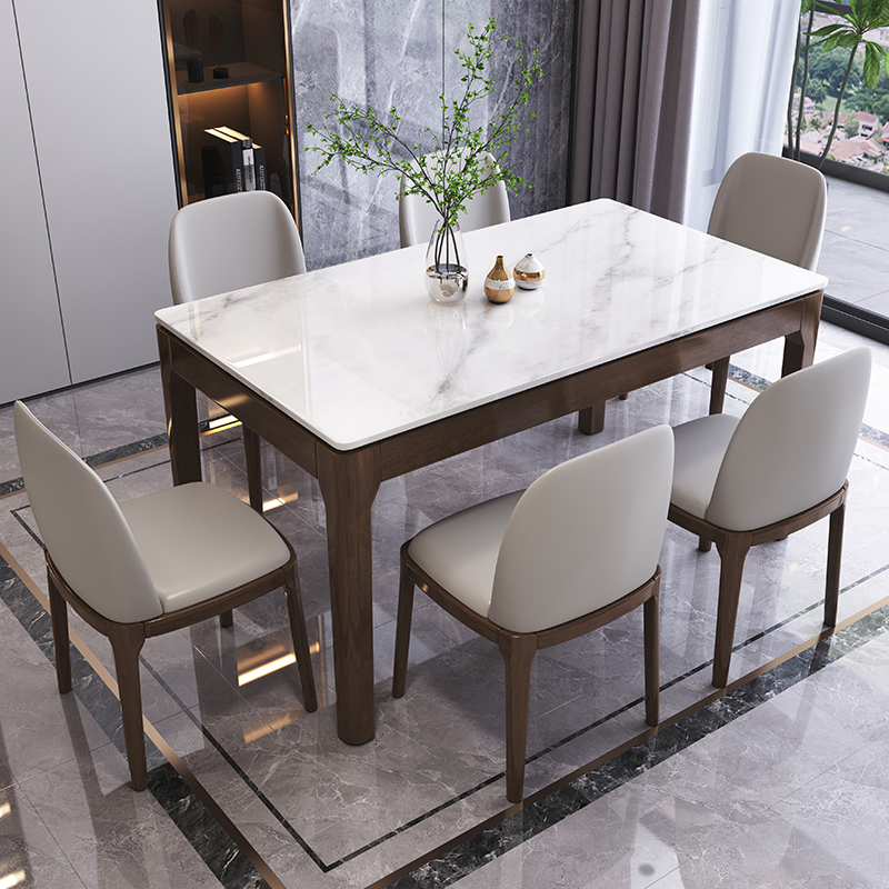 全实木岩板餐桌椅组合现代简约家用小户型长方形实木电磁炉吃饭桌