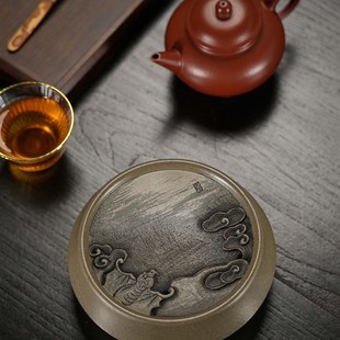 古风茶具 精品紫砂盖置壶托茶杯垫手工精刻山水中式 云幅