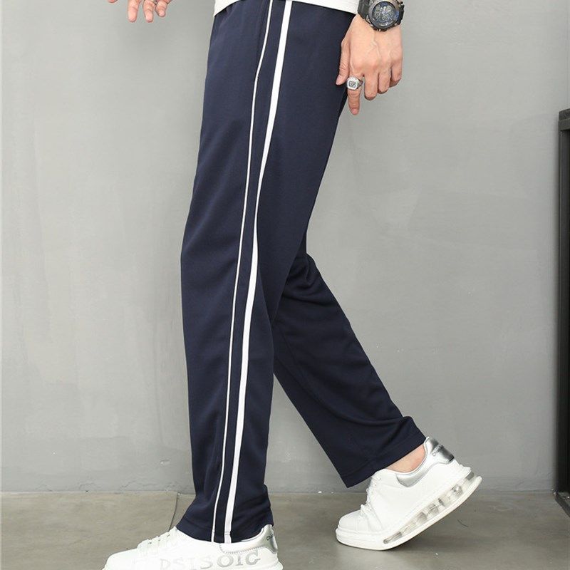 加厚加绒藏蓝红宽边白细条直筒运动男女款校服裤子宽松初高中秋冬