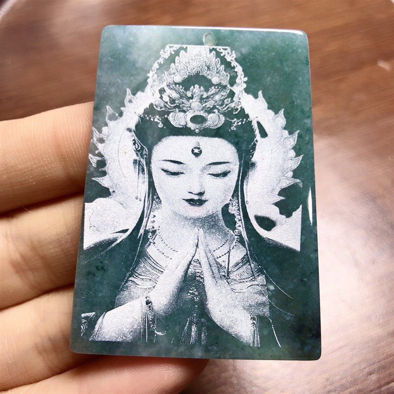 天然A货翡翠蓝水无事牌观音男女首饰吊坠冰透玉石翡翠饰品礼物