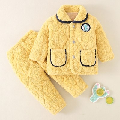 冬季儿童睡衣法兰绒女童三层夹棉加绒加厚款珊瑚绒冬天宝宝家居服