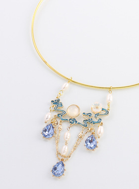 遇见神鹿瑶瑶王者荣耀衍生项圈汉服珍珠烧蓝璎珞项链配饰璎珞