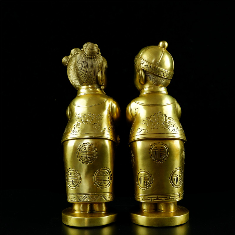 纯铜金童玉女摆件善财童子龙女佛像童男童女一对铜像家居装饰摆设