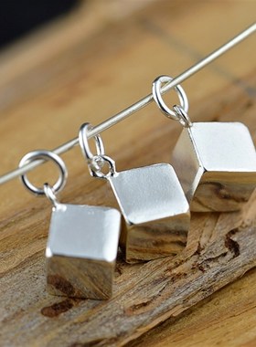 925纯银首饰配件 光面方块吊坠挂坠 手工DIY串珠材料自制手链配饰