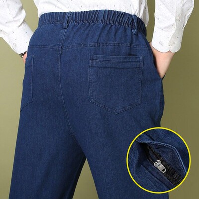 牛仔裤男高腰宽松秋冬中老年爸爸中年休闲裤 加绒裤子 男直筒百搭