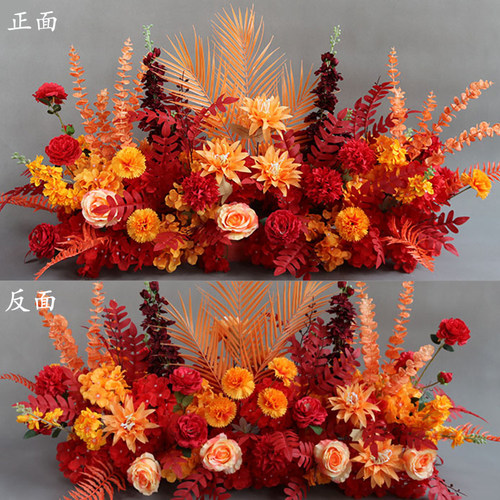 新款婚庆加密地排花葵叶系花排背景挂花仿真绢花成品装饰酒店T台