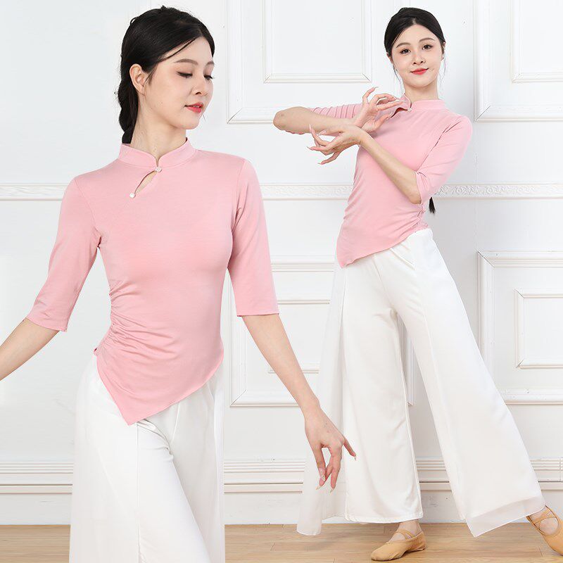 舞蹈服形体服旗袍领练功古典舞民族舞中国舞飘逸喇叭袖表演服上衣