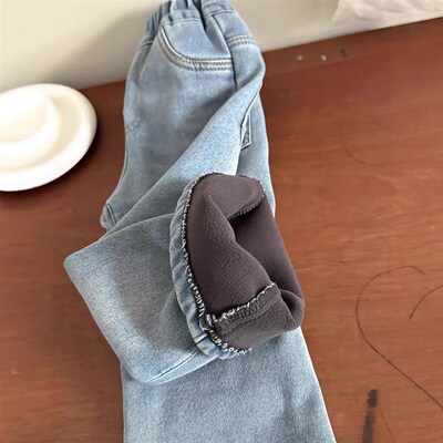 女童牛仔裤喇叭裤加绒加厚儿童新款秋冬2025一体宝宝裤子洋气韩版