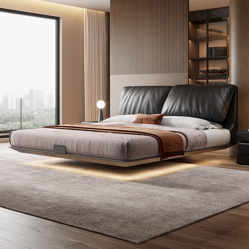 大象耳朵悬浮床意式不锈钢架黑色主卧软J包床高端双人床碳素钢床