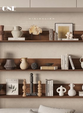 侘寂风酒柜软装饰品民宿客厅玄关壁龛开放格抽象复古陶瓷艺术摆件