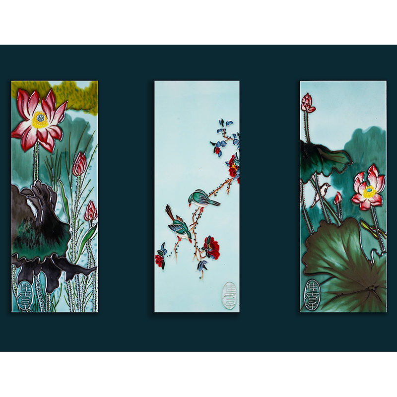 佳女子瓷板画客厅沙发q背景墙现代装饰画中式荷花书房玄关挂画条图片