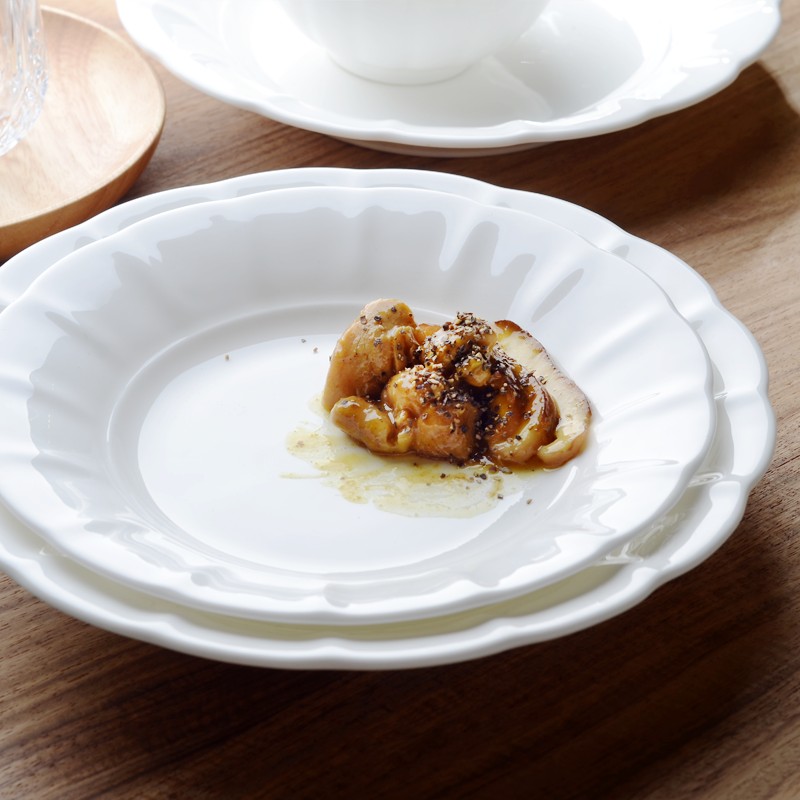 花形浮雕纯白骨质瓷餐具 7.5y/8英寸汤盘热菜盘深盘菜盆无铅微波