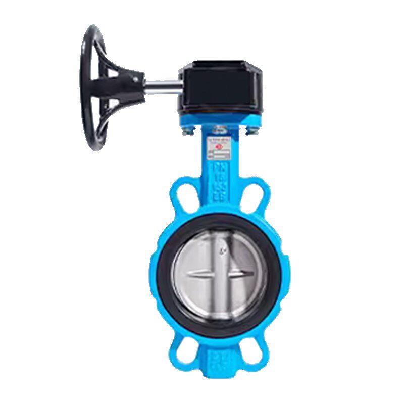 手动涡轮对夹蝶阀D371X-16Q/C不锈钢对夹式四氟DN50 65 80 100