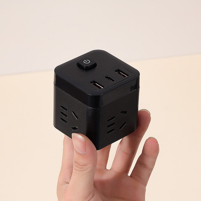 黑色魔方转换器插座纯铜家用电源插板多插位多用接线板无线转换器