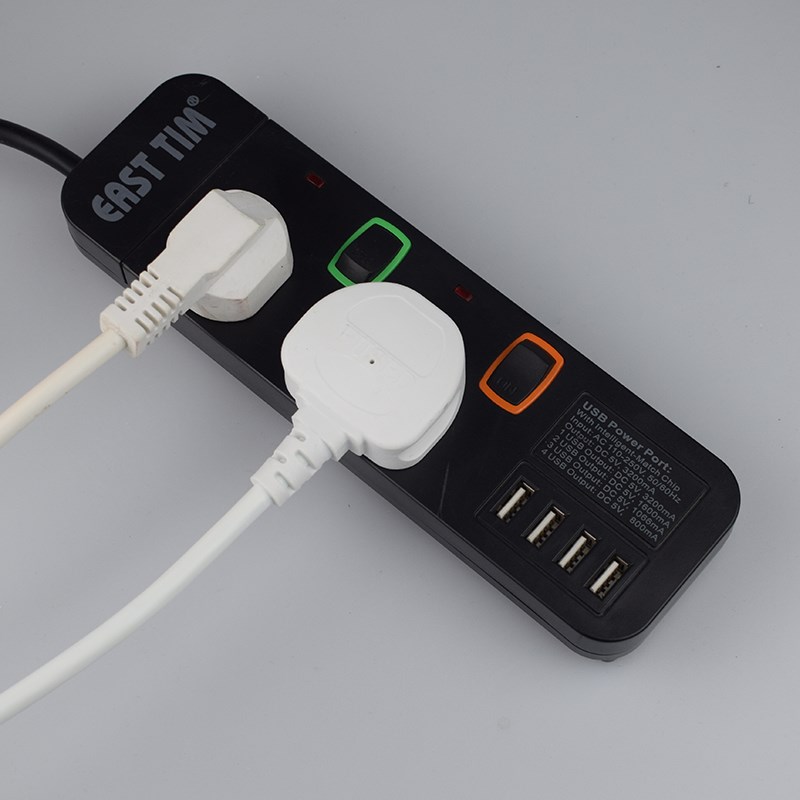 13A黑色平板香港版插座英标多功能排插家用插板英式电拖板带开关