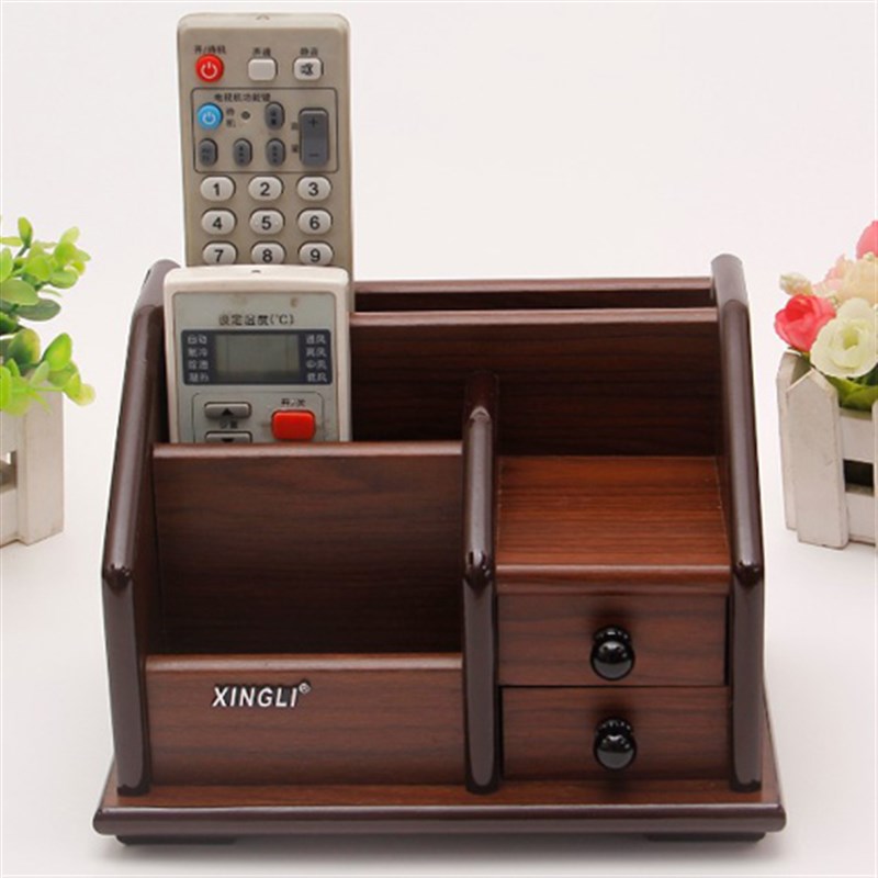 遥控器收纳盒客厅创意中式家用多功能木质茶几办公桌面手机遥控盒