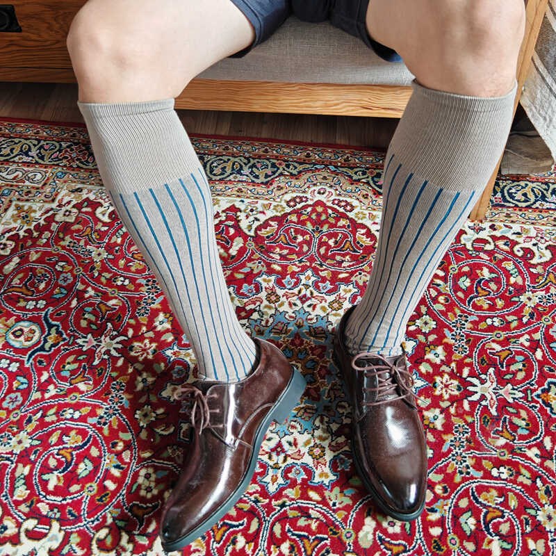 男士西装袜子皮鞋商务袜四季薄长筒纯棉黑色正装吸汗防臭及膝袜