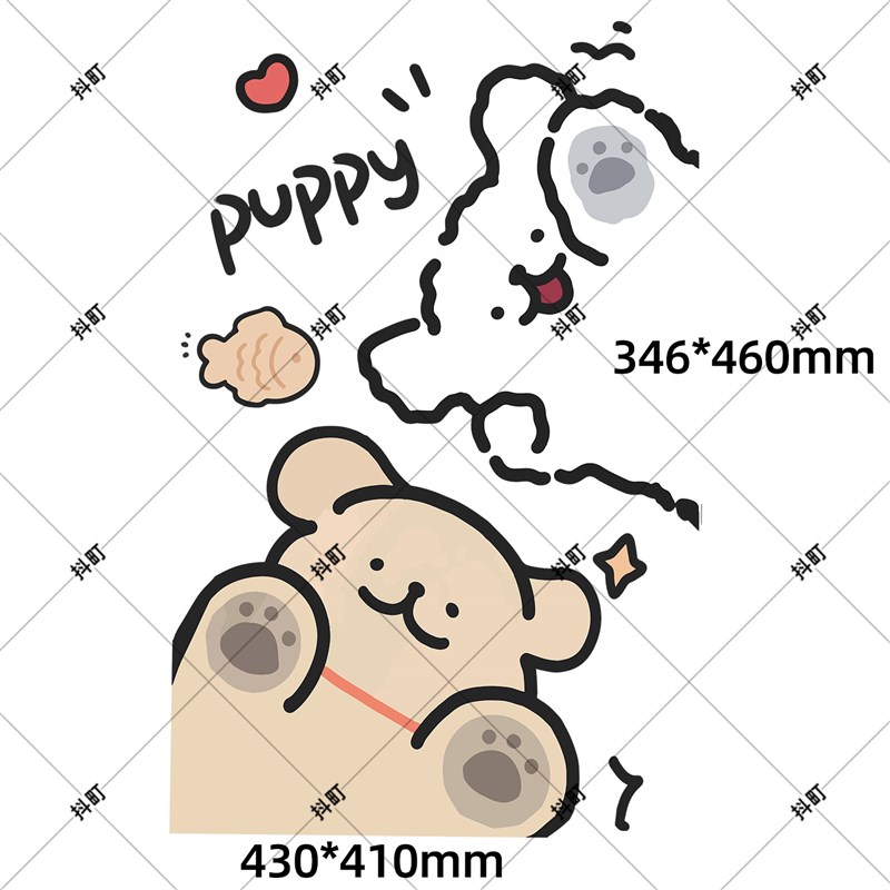 适用于线条小狗静电玻璃贴纸奶茶店网红店橱窗可爱布置吸附贴画