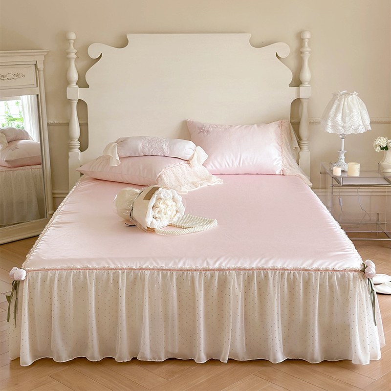 少女心粉色蕾丝冰丝凉席三件套可水洗折叠空调席子夏天新款2023