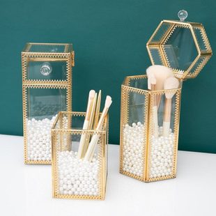 欧式玻璃化妆刷收纳桶桌面带盖防尘笔刷桶美妆刷子刷具收纳盒简约