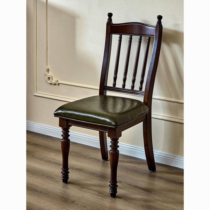 网红款美式全实木餐椅复古餐椅组合书房椅罗马柱子椅子深咖色新款