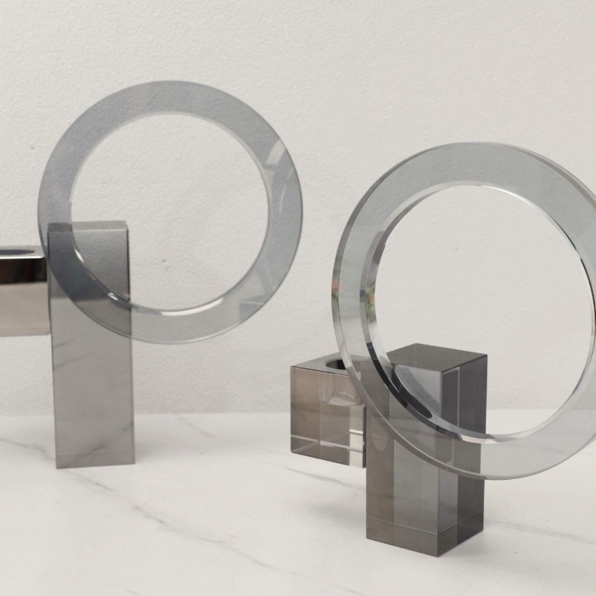 现代轻奢几何水晶烛台摆件电视柜客厅玄关茶几样板间家居软装饰品