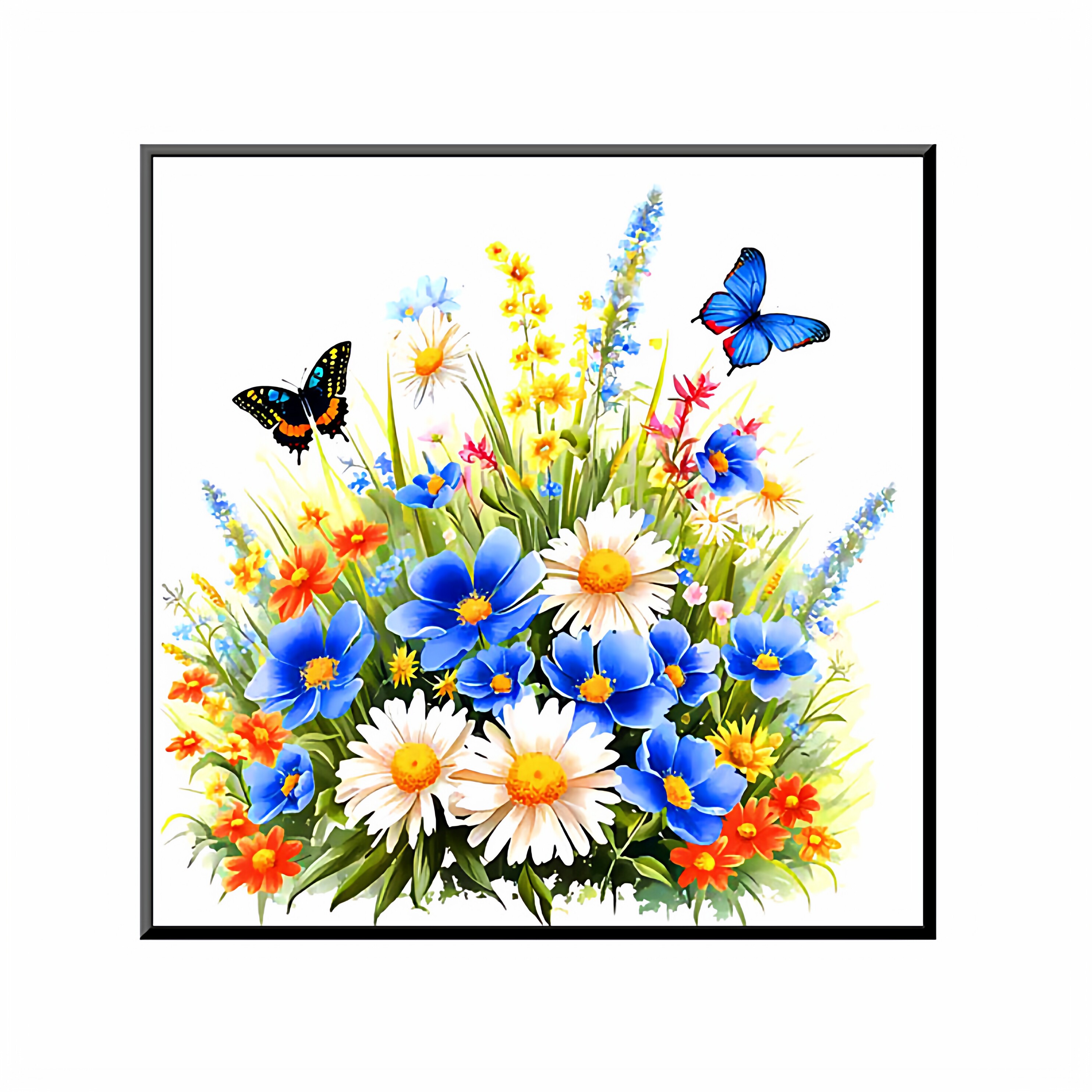 ks色系新款客厅餐厅小幅唯美清新花卉花丛蝶舞手工刺绣印花十字绣