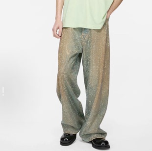 Bling 25FW 饰宽松低腰牛仔长裤 2023水钻装 男女情侣同款