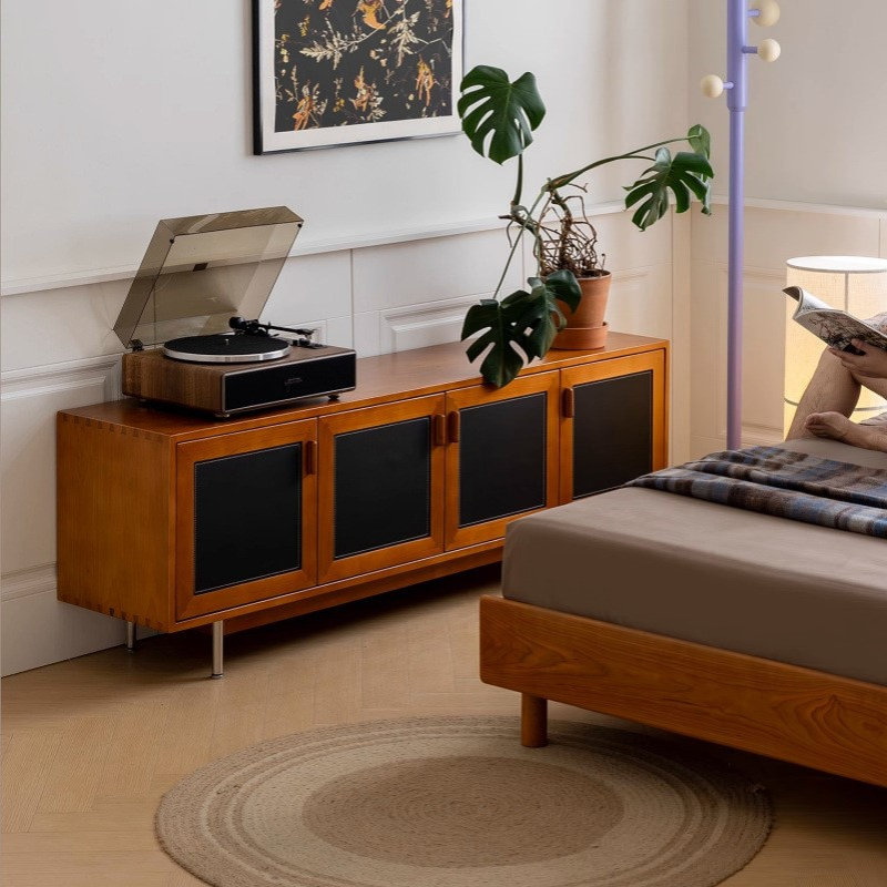 中古风实木电视柜客厅拼色视听柜复古艺术造型储物柜客厅地柜整装