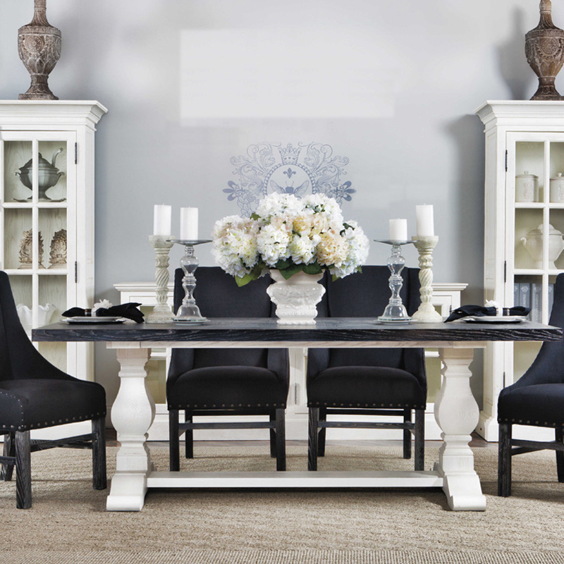 美式乡村实木餐桌椅组合别墅餐台复古做旧长方形吃饭桌会议桌书桌