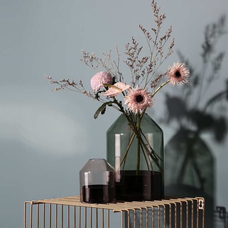 博西家居 几何两体玻璃花瓶摆件餐桌插花瓶软装饰品创意软装饰品