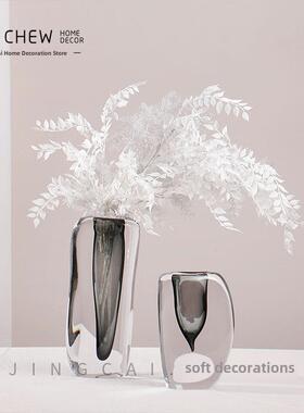 极简主义现代无障碍豪华灰色透明橙色玻璃花瓶集花水培干花插花客