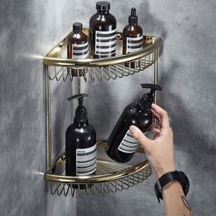浴室置物架卫生间壁挂转角架淋浴房双层三角蓝角架全铜网篮收纳架