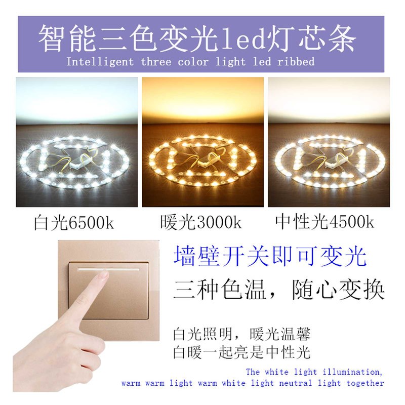 美规110V灯芯吸顶灯替换芯马蹄灯片圆形灯条护眼光源开关三色变光
