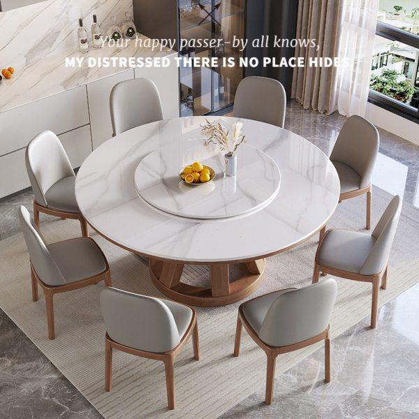 高端实木圆桌岩板餐桌椅组合酒店饭店家用小户型圆形带电磁炉饭桌,住宅家具,岩板餐桌,淘宝优惠券,粉丝福利购,淘宝优惠卷