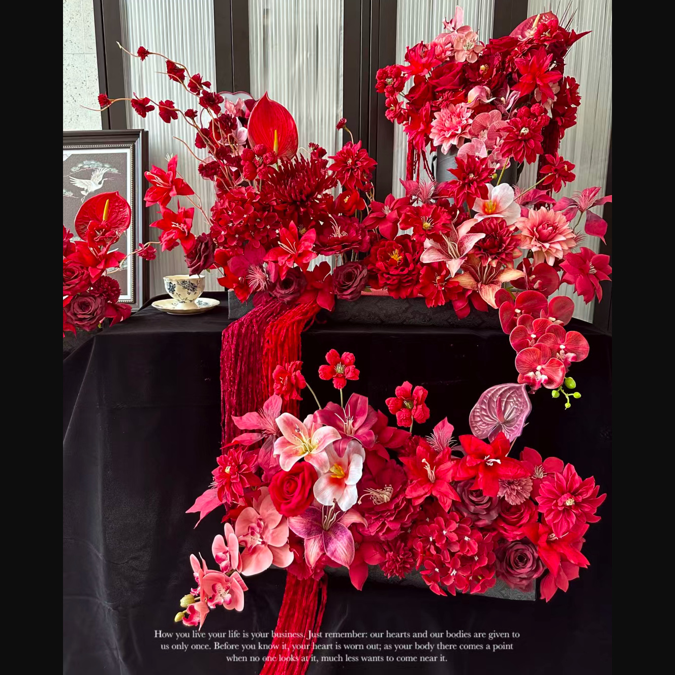 2026新中式婚庆婚房仿真花红掌插花蝴蝶兰订婚抱抱桶装饰花材成品