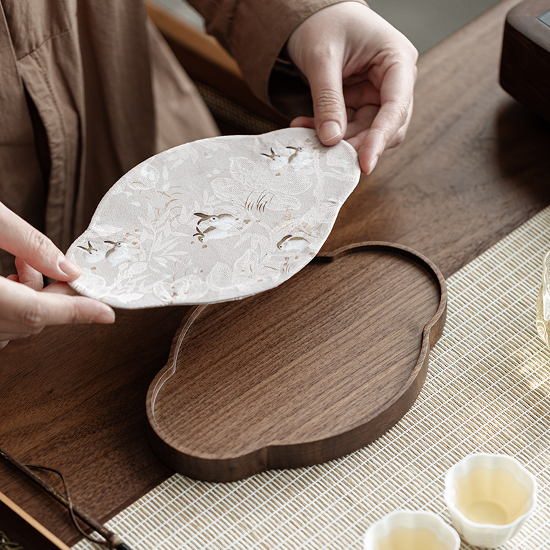 胡桃木布艺壶承茶托实木杯垫紫砂壶托底座养壶垫茶盘隔热垫壶托